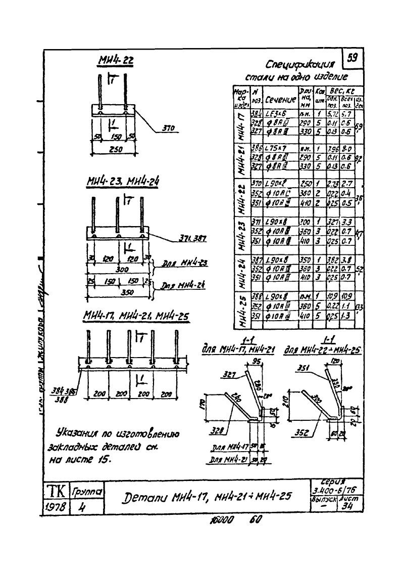 Закладные изделия МИ4-1 - МИ4-53 по серии 3.400-6/76. Страница 11